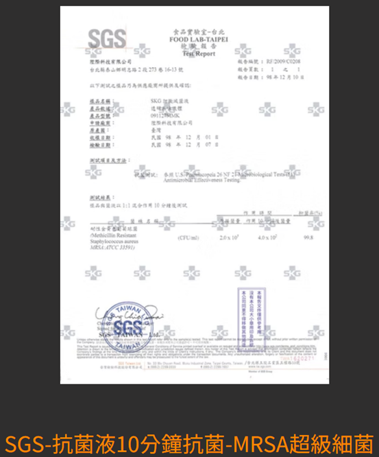 SGS 抗菌液 10分鐘抗菌測試